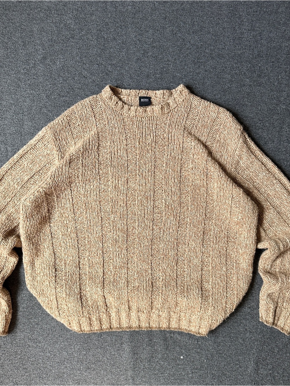 BOSS Textured Cable Crewneck Sweater - Beige Tan